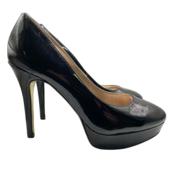 Steve Madden Women's Black Saane Platform Pumps Size 7 Gold Bottoms 4.5" Heel - Picture 1 of 8